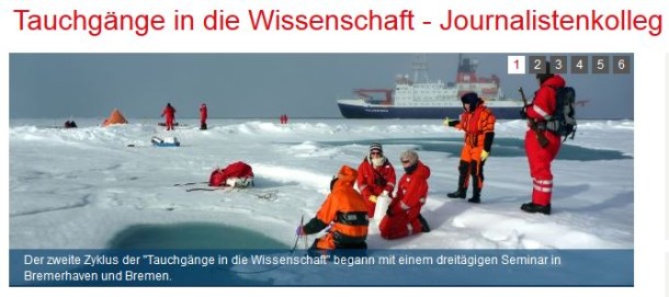Lehrgänge für Forschungsfremde: Seit 2012 können sich Journalisten am Kolleg zu Umweltthemen weiterbilden (Screenshot: tauchgaenge-wissenschaft.de)